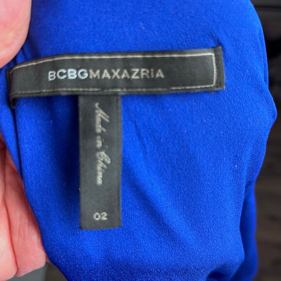 BCBGMaxAzria Blue Chiffon Ruffle Cocktail Dress 2 Sleeveless Asymmetrical Hem - Picture 4 of 5